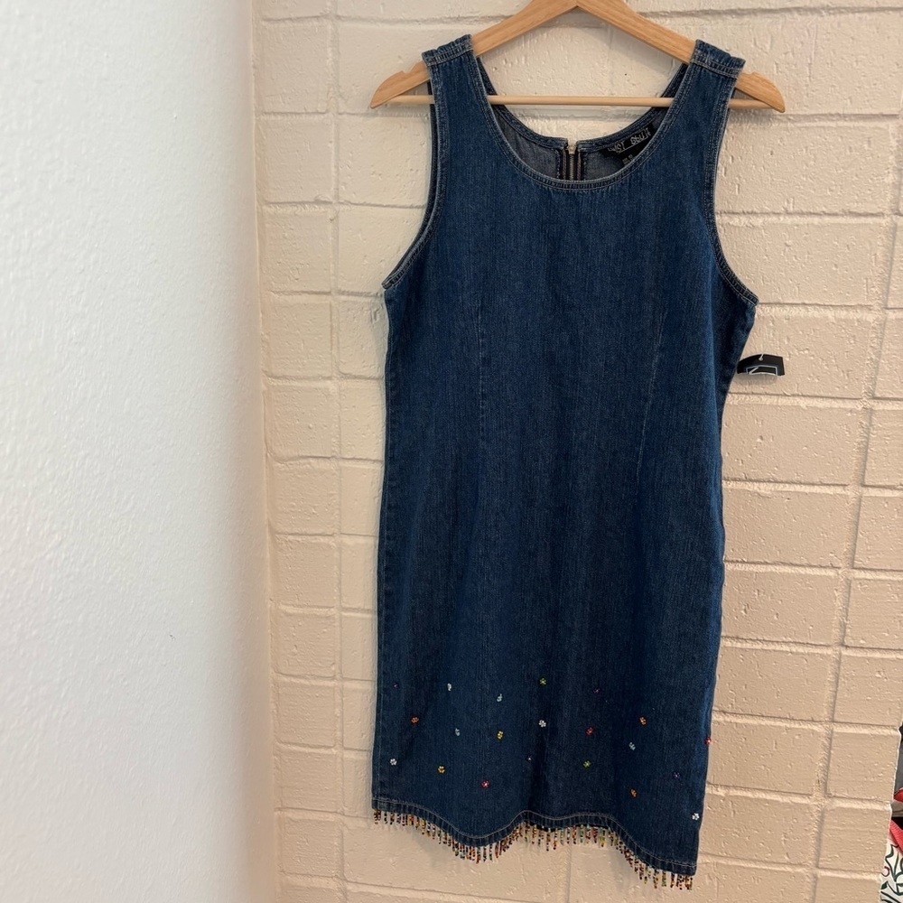 Vintage Just Blue denim floral beaded dress